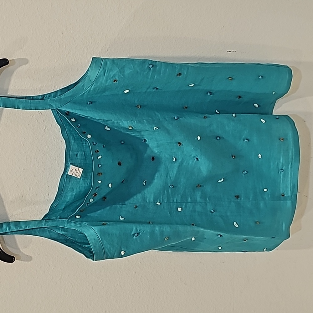 Linen Teal Embellished Tank Top